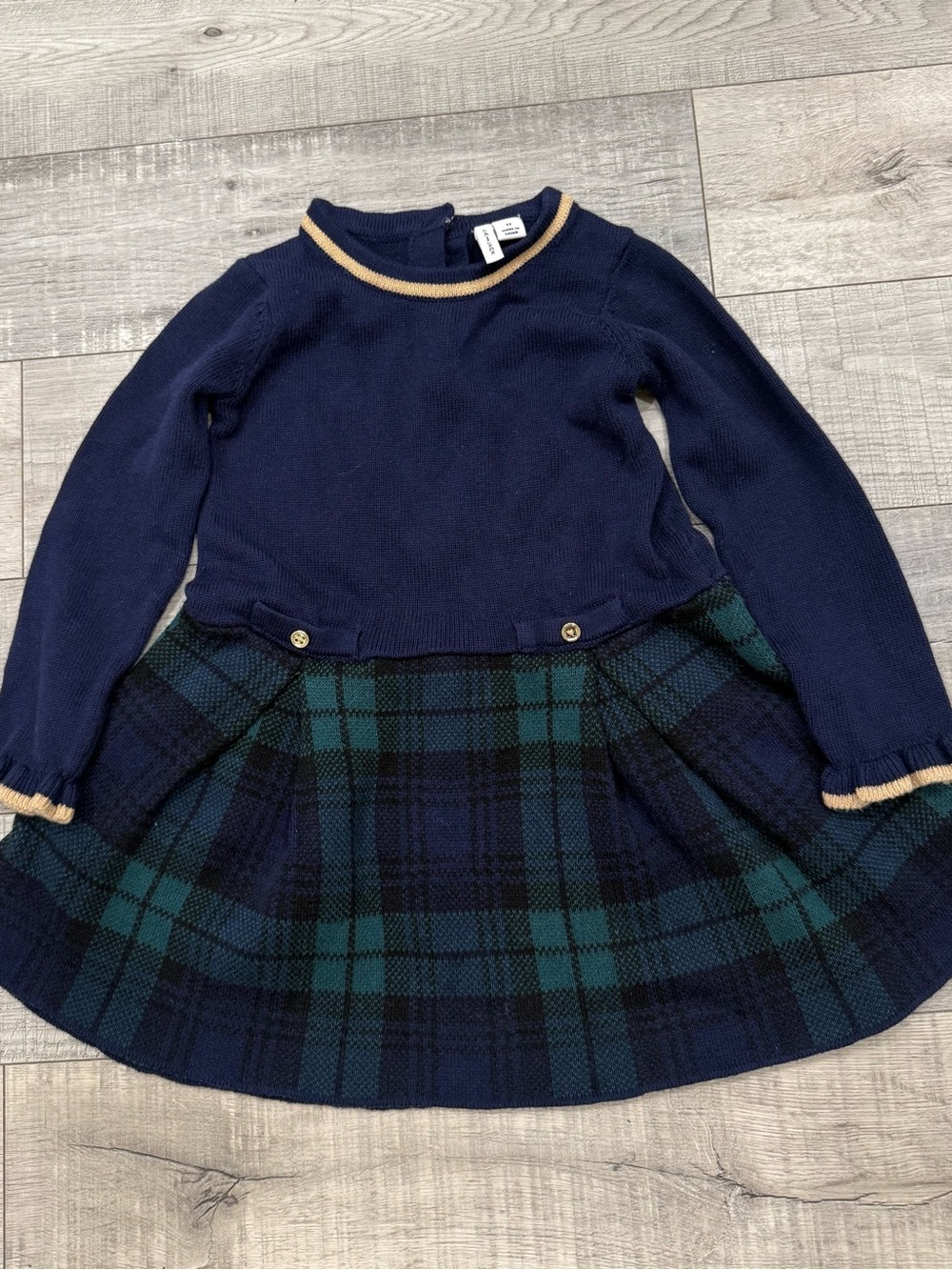 Janie and Jack Navy Sweater Dress with Green & Navy Plaid Skirt